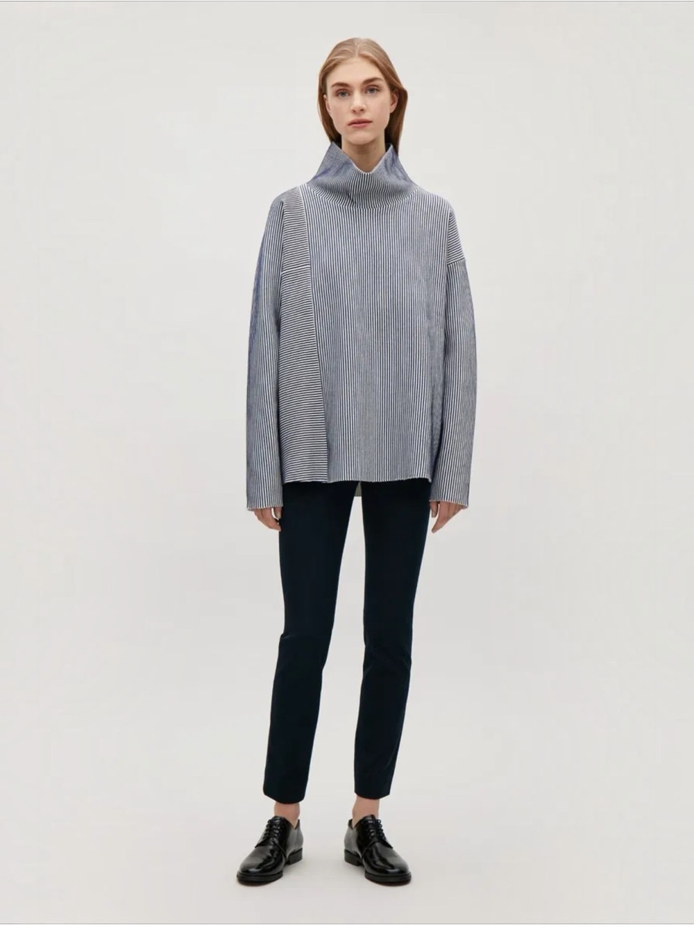 COS • High-Neck Ribbed Top in Navy/White - Picture 12 of 12
